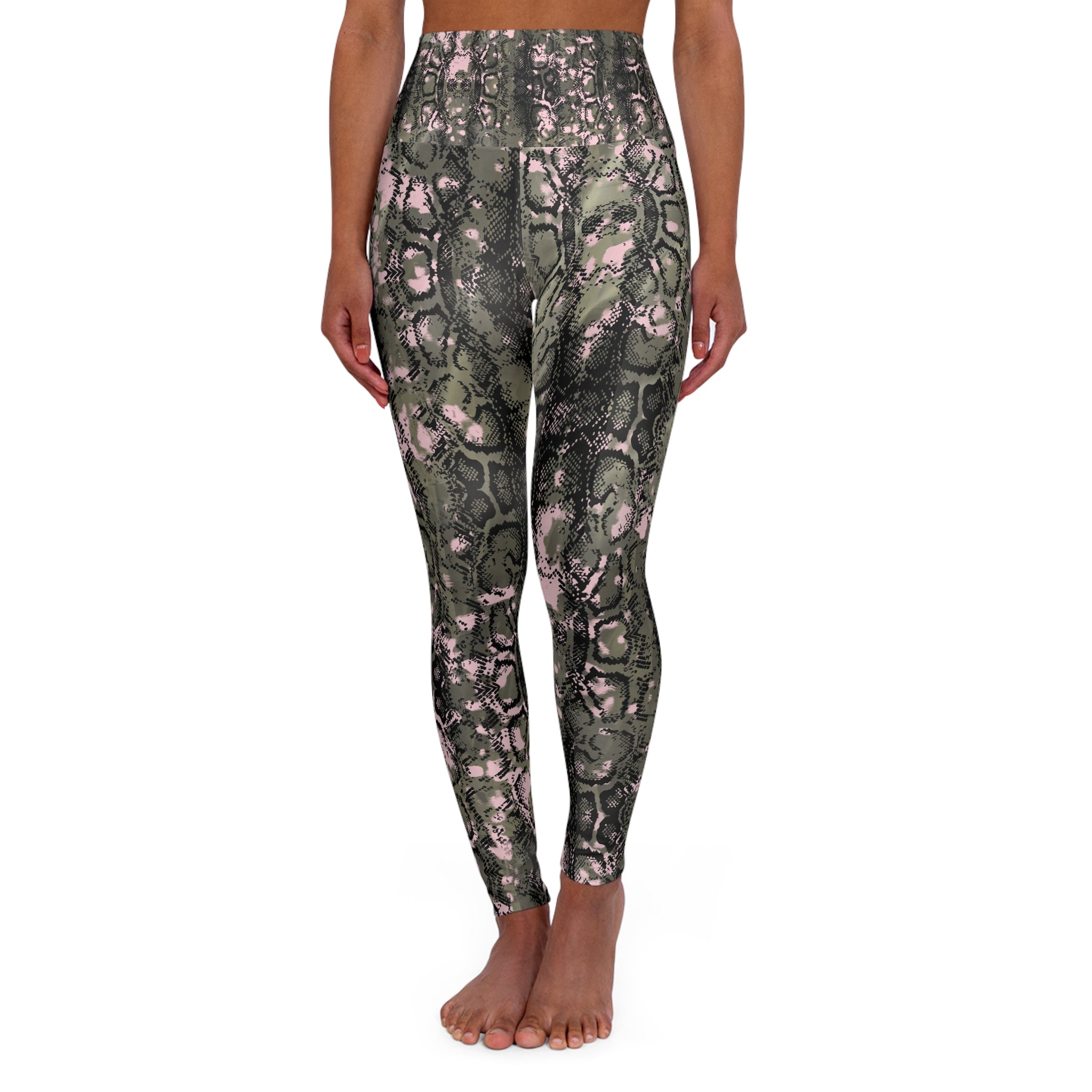 Eco-Friendly High Waisted Yoga Leggings in Snakeskin Print - Perfect for Fitness and Everyday Wear